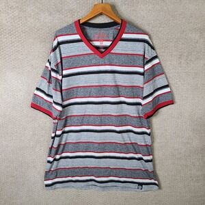 Denim & Rivets Shirt Mens 5X Gray Red Black Striped V-Neck Short Sleeve